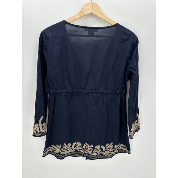 Michael Michael Kors Womens Boho Top Size L Navy Blue Resort Lightweight - Picture 6 of 7